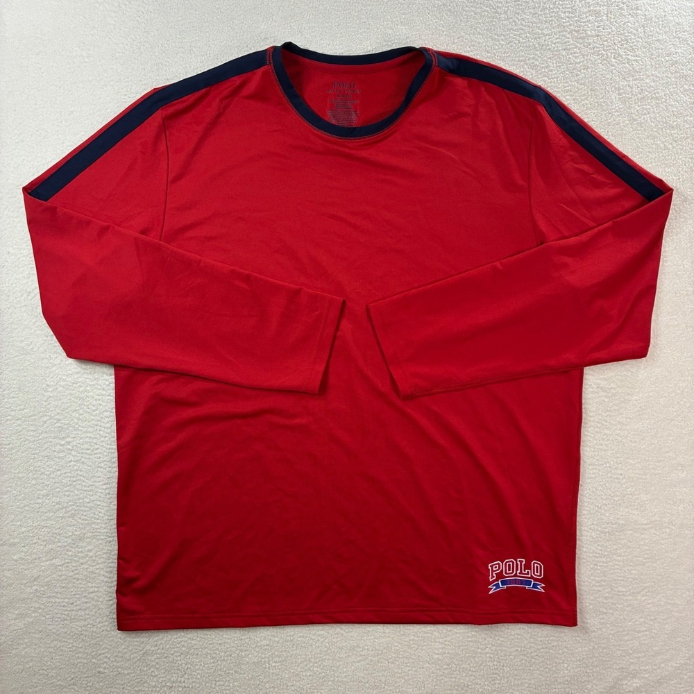 Polo Ralph Lauren Performance Workout Shirt Mens XL Red Long Sleeve Gym Stretch